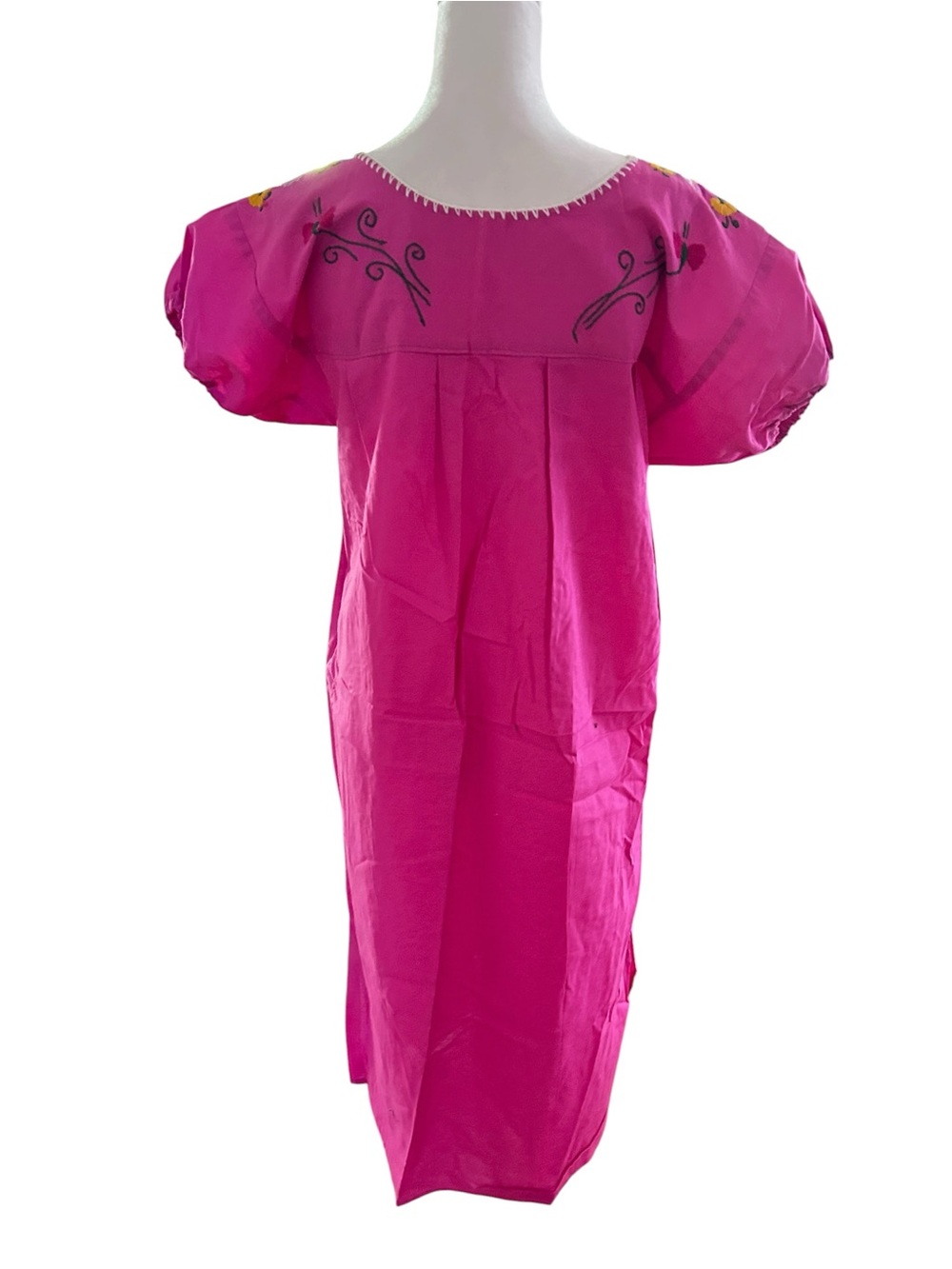Mexican bohemian Embroidered Floral Dress Pink Boho Midi Oaxaca Style S/M - Picture 4 of 4